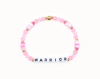 Custom Breast Cancer Word Bracelet - 4mm Bicone & Gemstone Beads, Personalized, Warrior, Support, Cancer Survivor, Pink Ribbon, F Cancer