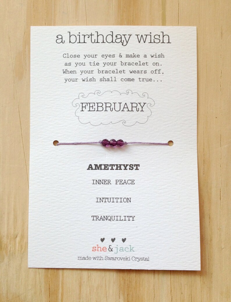 FEBRUARY Birthday Wish Bracelet Amethyst Waxed Irish | Etsy