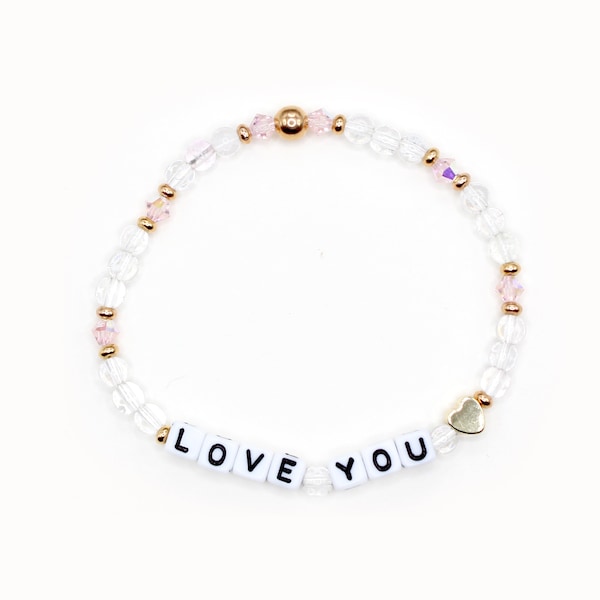 Custom Word Bracelet - 4mm Bicone, Gemstone Beads, Personalized Friendship Bracelet, Gift for Mom, Girlfriend, Auntie, Love You Bracelet