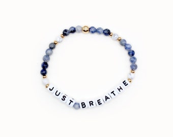 Custom Word Bracelet - 4mm Howlite & Sodalite Beads, Personalized Name Bracelet, Stacking Bracelet, Just Breathe Bracelet, Gemstone Beads