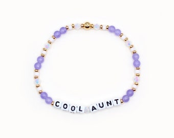 Custom Word Bracelet - 4mm Bicone & Acrylic Beads, Personalized Bracelet, Purple, Iridescent Beads, Auntie Bracelet, Cool Aunt Bracelet
