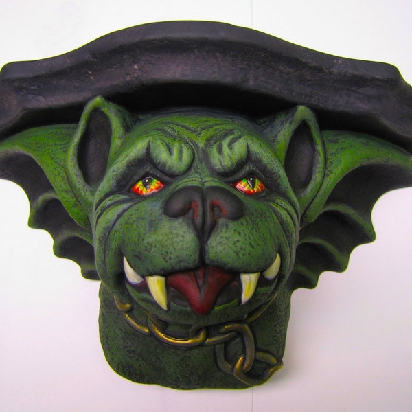 The Guardian gargoyle shelf (((Plaster cast sculpture wall shelf )))