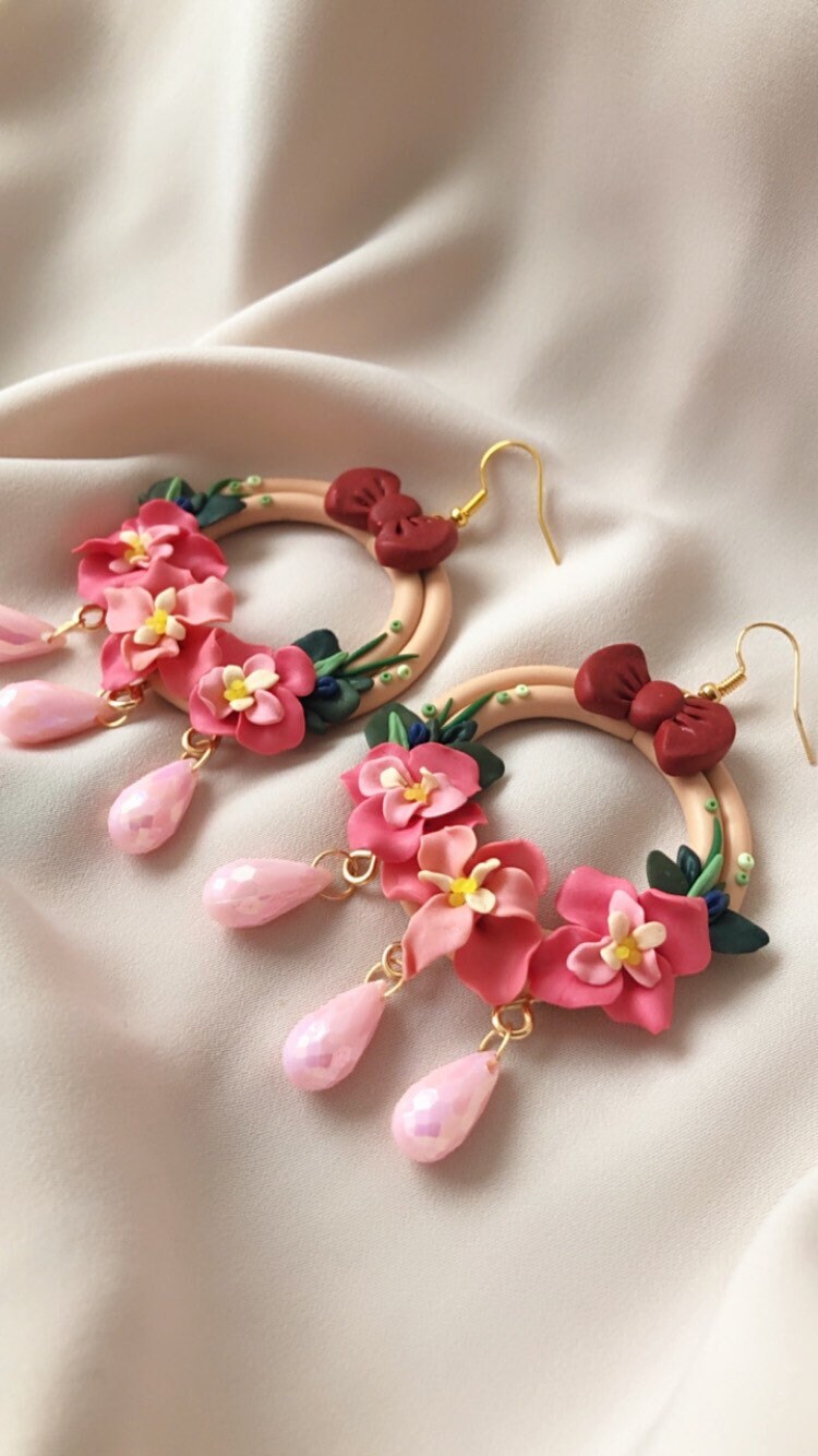 Versona | embellished floral hoop earrings