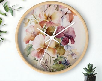 Flowers Wall clock, Floral Painting Cottagecore Wall Clock, Boho Bohemian Home & Office Wall Decor, Natural Decor Accents, Botanical Clock