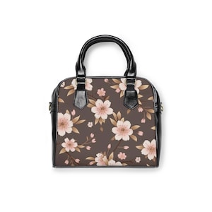 Floral Shoulder Bag, Pink Brown Purse, Medium Crossbody Bag for Women, Carry All Bag, Boho Botanical Pattern Printed Bag, Teen Fashion Gift