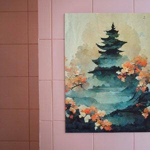 Chureito Pagoda in Japanese Zen Garden Poster Print, Vertical UNFRAMED Fine Art Giclée Thick Paper Print, Asian Architecture Landscape Art
