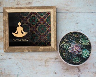 Yoga Wall Art, Yoga Gift, Find Your Balance Poster, Yoga Wall Decor, Mandala Pattern Poster, Yoga Art Print, Gift for Yoga Studio Teacher