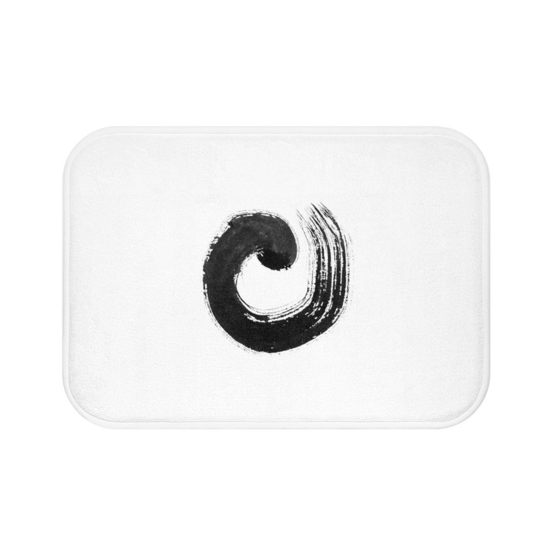 Enso Bath Mat, Japanese Brushstroke Bath Rug, Zen Circle Black White ...