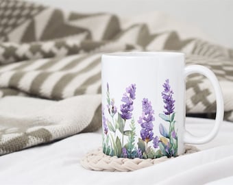 Mug 11oz, Lavender Coffee Mug, Floral Tea Cup, Wildflowers Cappuccino Ceramic Mug, Housewarming Gift, Coffee Lover Gift, Wedding gift
