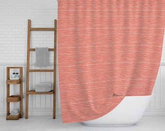 Streifen Duschvorhang, Koralle Pfirsich rosa Stoff gedruckt Bad Vorhang, einzigartige bunte Bad Dekor, Strand Haus Dekor, neues Haus Geschenk