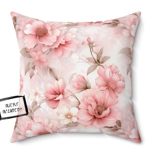 Shabby Chic Pink Throw Pillow, Square Pillow with Insert, Floral Sofa Cushion, Flowers Decorative Pillow, Romantic Feminine Home Decor