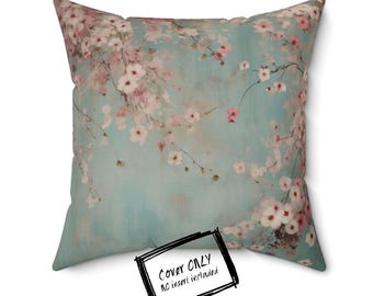 Japanse sierkussenhoes: kussensloop kersenbloesem bloemen, sierlijke botanische sofa vierkante pastelkleurige kussensloop. GEEN INVOER.