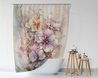 Floral Shower Curtain, Bohemian Romantic Art Nouveau Bath Curtain, 71x74 in, Botanical Waterproof Curtain, Nature-Inspired Bathroom Decor