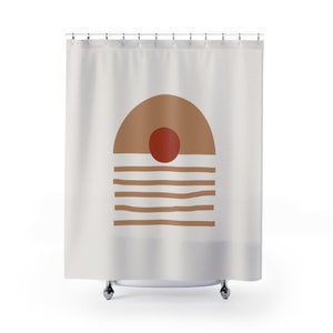 Tenda da doccia minimalista, tenda da bagno geometrica astratta, tenda da bagno dai toni della terra, accessori e decorazioni per il bagno Boho moderno