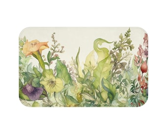 Könnte beinhalten: Ein Aquarellbild eines Blumenarrangements mit gelben, violetten und rosa Blüten, grünen Blättern und Stielen auf weißem Hintergrund.