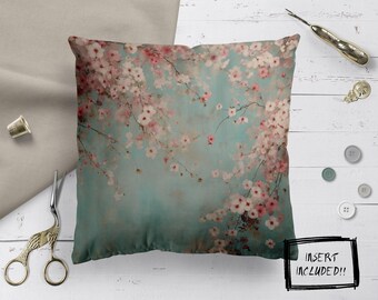 Sierkussenset met bloemen - HOES & INSERT: vierkant polyester botanisch Japans geïnspireerd kersenbloesem zacht bankkussen woondecoratieaccent