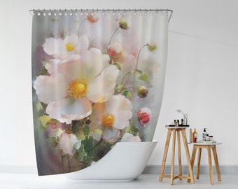 Floral Shower Curtain, Bohemian Romantic Art Nouveau Bath Curtain, 71x74 in, Botanical Waterproof Curtain, Nature-Inspired Bathroom Decor