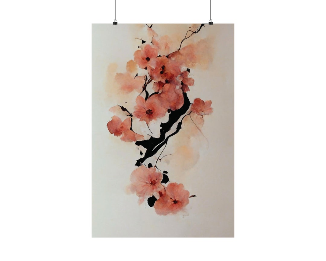 Cherry Blossom Watercolor Painting Nature Art Print, Minimalist ...