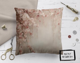 Sierkussenset met bloemen - HOES & INSERT: vierkant polyester botanisch Japans geïnspireerd kersenbloesem zacht bankkussen woondecoratieaccent
