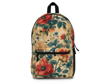 Floral Backpack, Vintage Style Flowers Pattern Waterproof School Bag, Bohemian Women's Laptop Backpack, Unique Diaper Bag, Carry On Bag