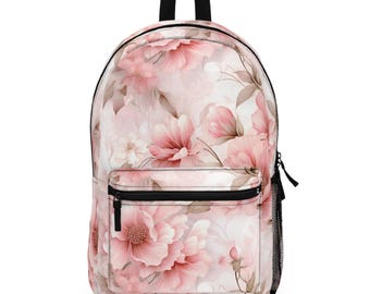 Laptoprugzak: roze bloemen shabby chic polyester schooltas rugzak. Gewatteerde achterkant, verstelbare schouderbanden en meerdere vakken