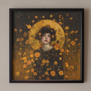 Arte de pared bohemio, impresión en papel de bellas artes estilo Gustav Klimt, póster moderno cuadrado de mujer de 10 "-24" para sala de estar/dormitorio/oficina/hotel