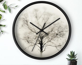 Tree Wall Clock, Minimalist Black and White Wall Decor, Botanical Office Clock, Decorative Clock, Unique Wall Clock, Modern Wall Art