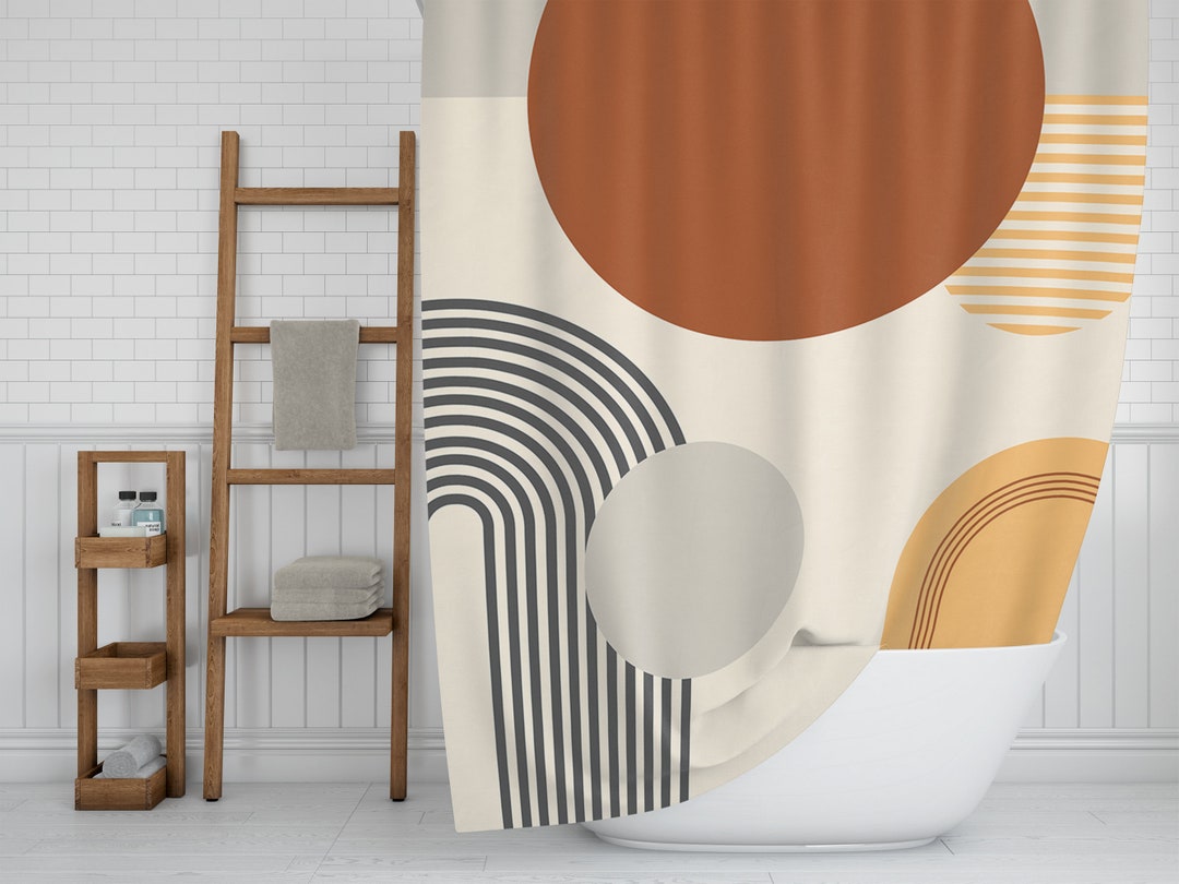 Abstract Shower Curtain, Boho Shower Curtain, Brown Beige Rust Earth ...