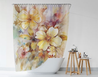 Floral Shower Curtain, Bohemian Romantic Art Nouveau Bath Curtain, 71x74 in, Botanical Waterproof Curtain, Nature-Inspired Bathroom Decor