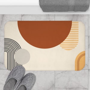 Bohemian Bath Mat, Earth Tones Modern-Art Bath Rug, Abstract Bathroom Rug, Boho Shower Mat, Contemporary Kitchen Mat, Brown Bathroom Décor