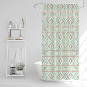Ethnic Pattern Shower Curtain, Aztec Bath Decor, Bohemian Bath Curtain, Tribal Shower Curtain, Gift for Bathroom, Boho Interior Design