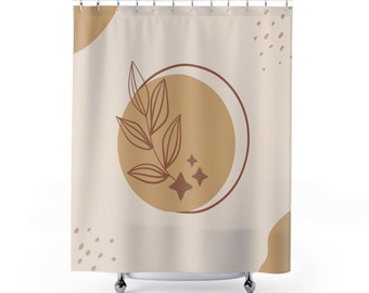 Cortina de chuveiro Boho, cortina de banho com folhas florais em tons de terra, cortina de chuveiro abstrata moderna, decoração de banheiro minimalista, decoração Cottagecore