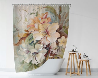 Floral Shower Curtain, Bohemian Romantic Art Nouveau Bath Curtain, 71x74 in, Botanical Waterproof Curtain, Nature-Inspired Bathroom Decor