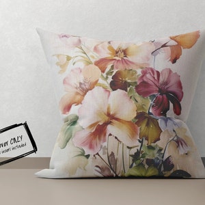 Floral Throw Pillow Cover, Decorative Wildflowers Square Pillow Case, Botanical Cottagecore Country Decor, 14x14, 16x16, 18x18, 20x20 inches