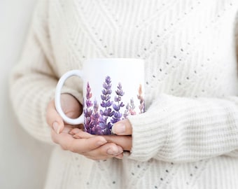 Mug 11oz, Lavender Coffee Mug, Floral Tea Cup, Wildflowers Cappuccino Ceramic Mug, Housewarming Gift, Coffee Lover Gift, Wedding gift