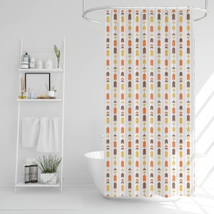 Duschvorhang, Boho Badevorhang, Bunte Tribal Wohnkultur, Orange Braun Gelb Chevron Bedruckt Stoff Duschvorhang, Neues Zuhause Geschenk