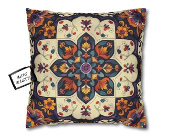 Tile Pattern Pillow WITH INSERT, Mosaic Decorative Pillow, Bohemian Sofa Cushion, Mediterranean Throw Pillow, Eclectic Home Accent Decor