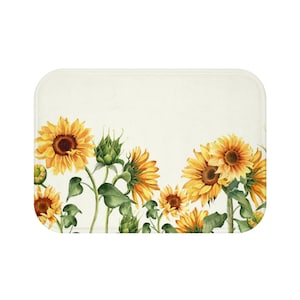 Sunflowers Memory Foam Bath Mat, Floral Bath Mats, Boho Bathroom Decor, Botanical Shower Mat, Bath Rug, Shower Rug, Nature Lover Home Gift