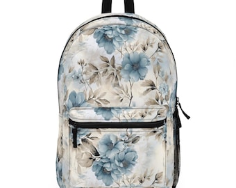 Laptoprugzak: blauwe bloemen shabby chic polyester schooltas rugzak. Gewatteerde achterkant, verstelbare schouderbanden en meerdere vakken