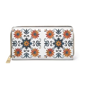 Tiles Zipper Wallet, Boho Zip Card Holder, Vegan Leather Wallet, Zipper Card Holder, Colorful Coin Purse, Anniversary Gift, Birthday Gift