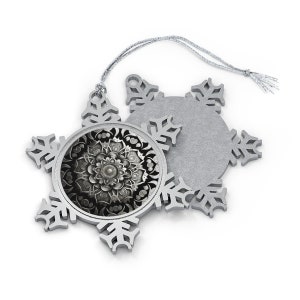 Pewter Snowflake Ornament, Mandala Snowflake Tree Ornaments, Bohemian Christmas Ornaments, Zen Yoga Mindfulness Meditation Holidays Décor