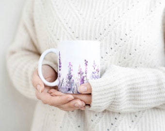 Mug 11oz, Lavender Coffee Mug, Floral Tea Cup, Wildflowers Cappuccino Ceramic Mug, Housewarming Gift, Coffee Lover Gift, Wedding gift