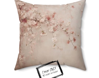 Kussenhoes met bloemen: sierlijke kersenbloesem sierkussenhoes, Japans geïnspireerd bankdecor, zacht pastelkleurig kussen. GEEN INVOER.