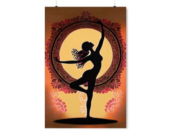 Boho Dancer Yogi Art Print, UNFRAMED Modern Yoga Poster Wall Décor Illustration, Warm Colors Wall Art, Bohemian Matte Vertical Fine Print