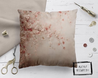 Sierkussenset met bloemen - HOES & INSERT: vierkant polyester botanisch Japans geïnspireerd kersenbloesem zacht bankkussen woondecoratieaccent