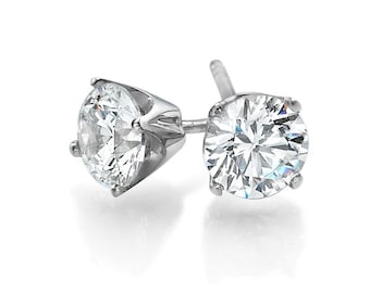 Stud Diamond Earrings, Round Brilliant Cut Diamond Stud Earrings Total of 0.80CT, 18K Gold Earrings