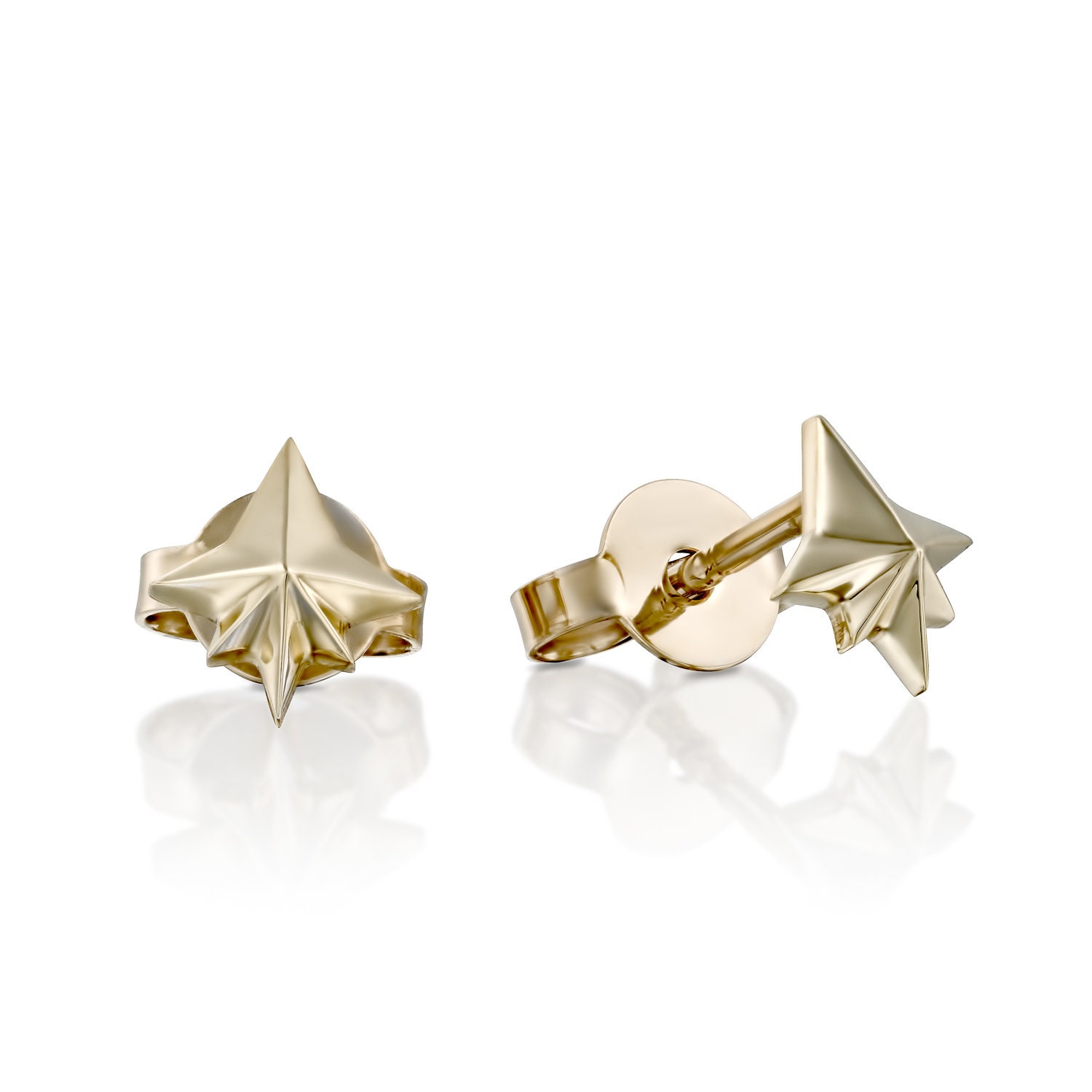 Yellow Gold Starburst Studs, Gold Star Stud Earrings, 18k