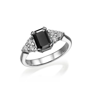Black Diamond Art Deco Inspired Engagement Ring
