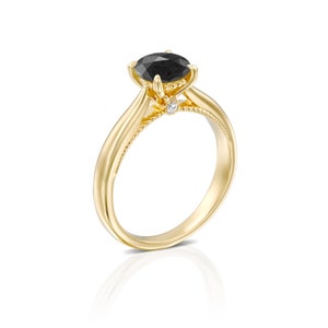 18k Vintage Inspired Gold Solitaire Black Diamond Ring
