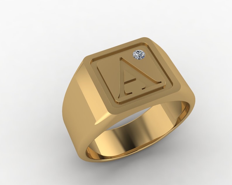 Men Ring, Square Initial Gold Ring, Men Gold Seal Ring, Pinkie